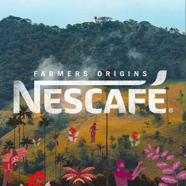 an advertisement for the farmers origin's neccafe campaign, featuring people in tropical