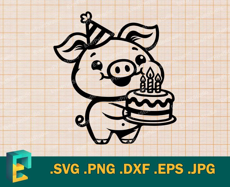 a pig with a birthday cake on it's face and the words svg png