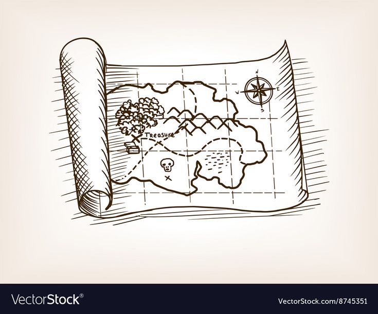 a hand drawn map with a scroll