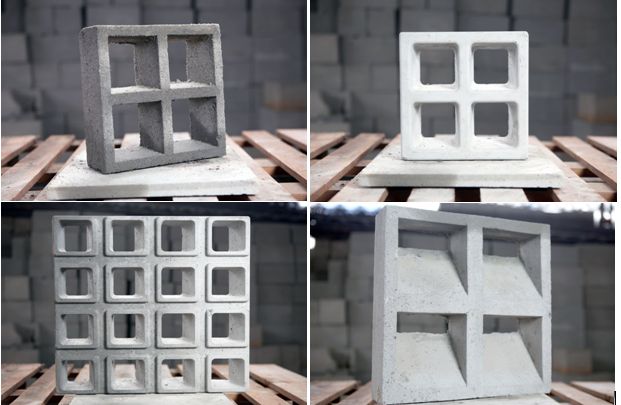 four different views of an object made out of concrete blocks