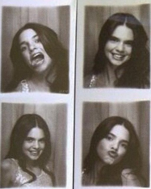 four pictures of the same woman with different facial expressions and hair styles, all in black and white