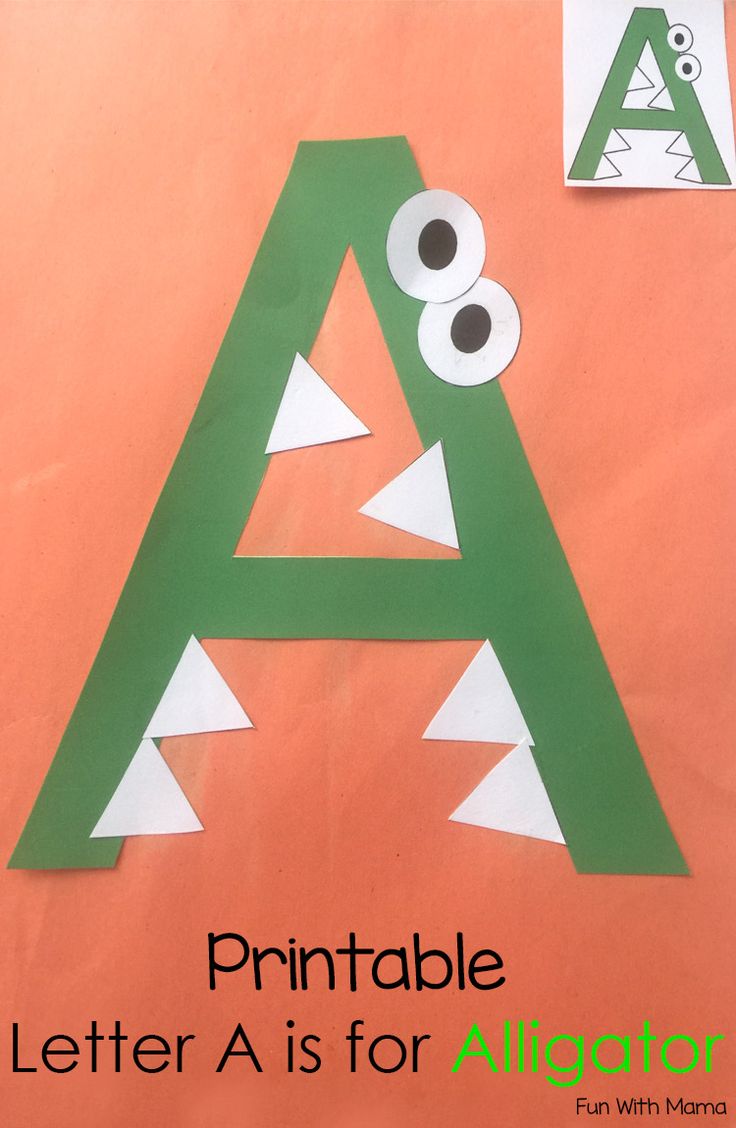 the letter a is for alligator made out of construction paper with eyes and mouth on it