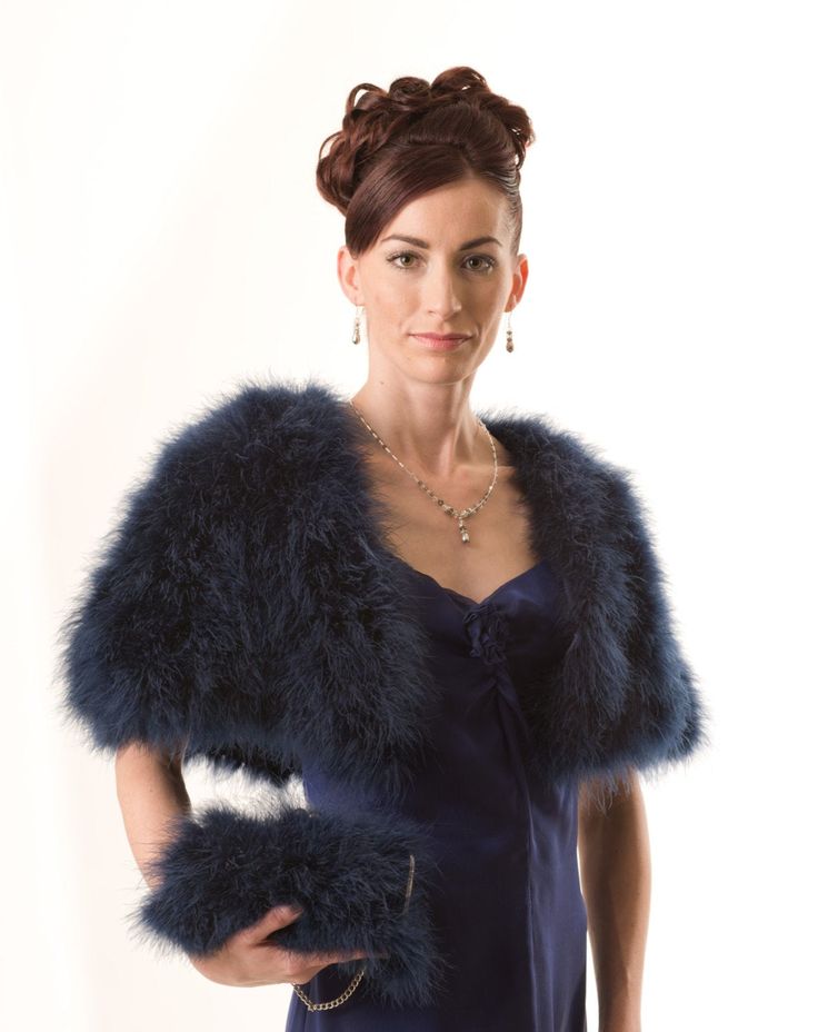 "It can serve both as memorable fashion statement and as functional accessory on your special day. it is an absolute pleasure to put this gorgeous cape over your shoulders, to keep you warm, and accentuate your plunging neckline... On the pictures are shown in a navy blue color FEATHERED COLLECTION \"SHOULDER MIST\" This Collection is made from natural marabou feather, fully lined with 100%silk; Length on the back : 14\"-15\" Think about lovely marabou clutch, which I made as a pair to this shru Elegant Evening Capelet, Elegant Fitted Capelet For Evening, Elegant Party Capelet, Chic Evening Capelet With Cape Sleeves, Elegant Fitted Capelet, Elegant Capelet For Party, Chic Formal Capelet With Cape Sleeves, Chic Fitted Evening Capelet, Elegant Fitted Party Cape