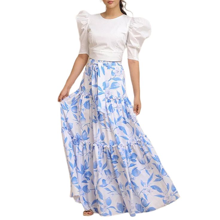 Blue Floral Print Chiffon Maxi Skirt Chiffon Maxi Skirt, Floral Print Chiffon, Chiffon Maxi, Blue Floral Print, Vintage Casual, Casual Skirt, Print Chiffon, Blue Floral, Casual Skirts