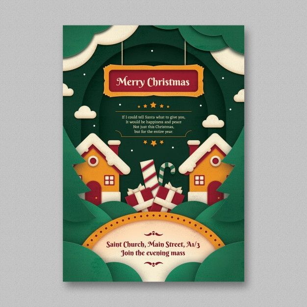 a christmas card with houses and trees