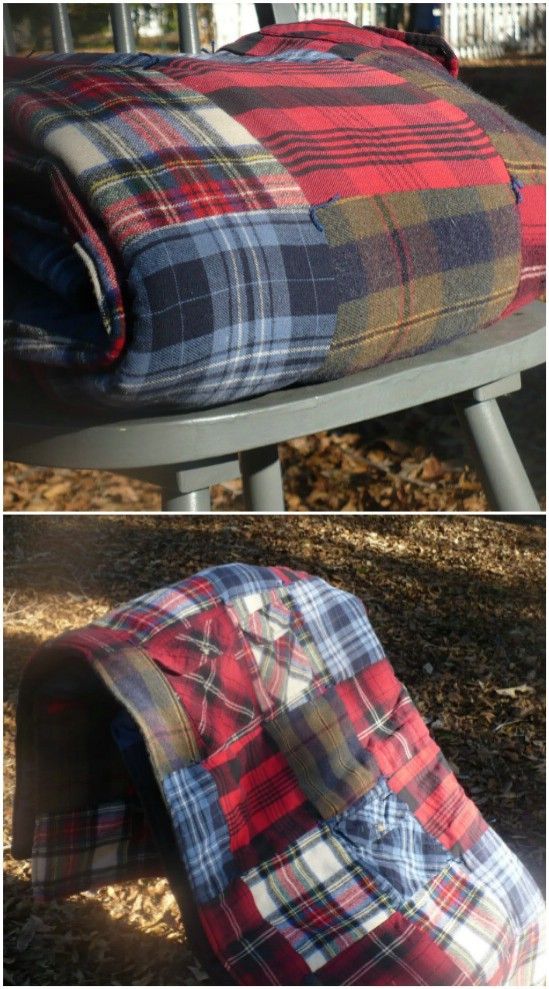 two pictures of the same plaid fabric on a chair