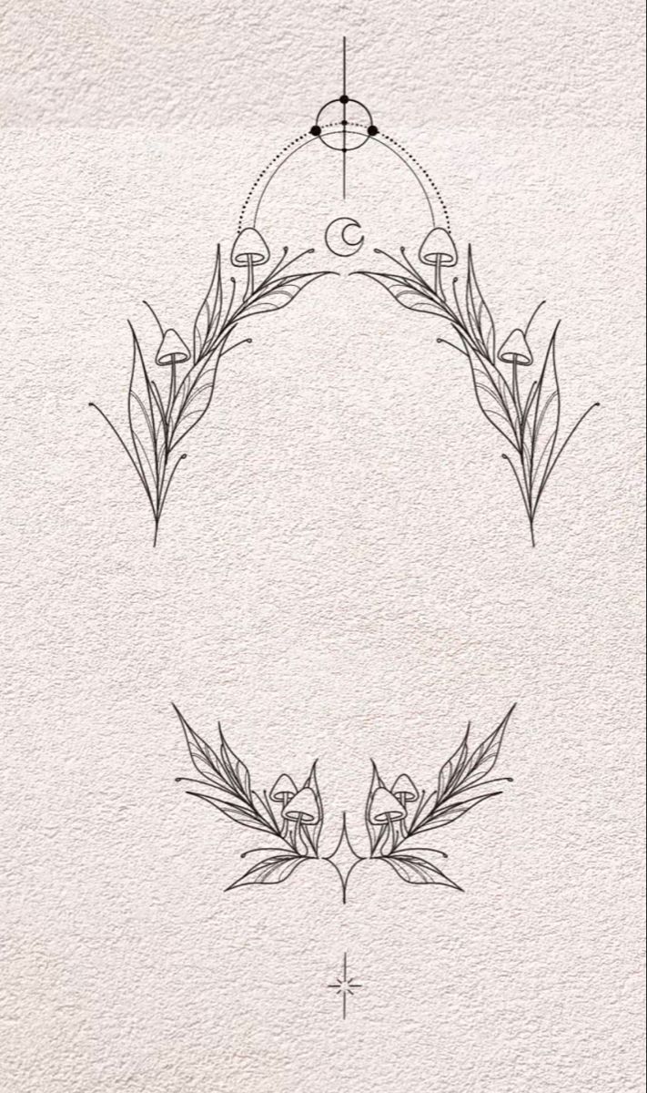 a drawing of a circle with flowers and leaves on it, in the center is an arrow