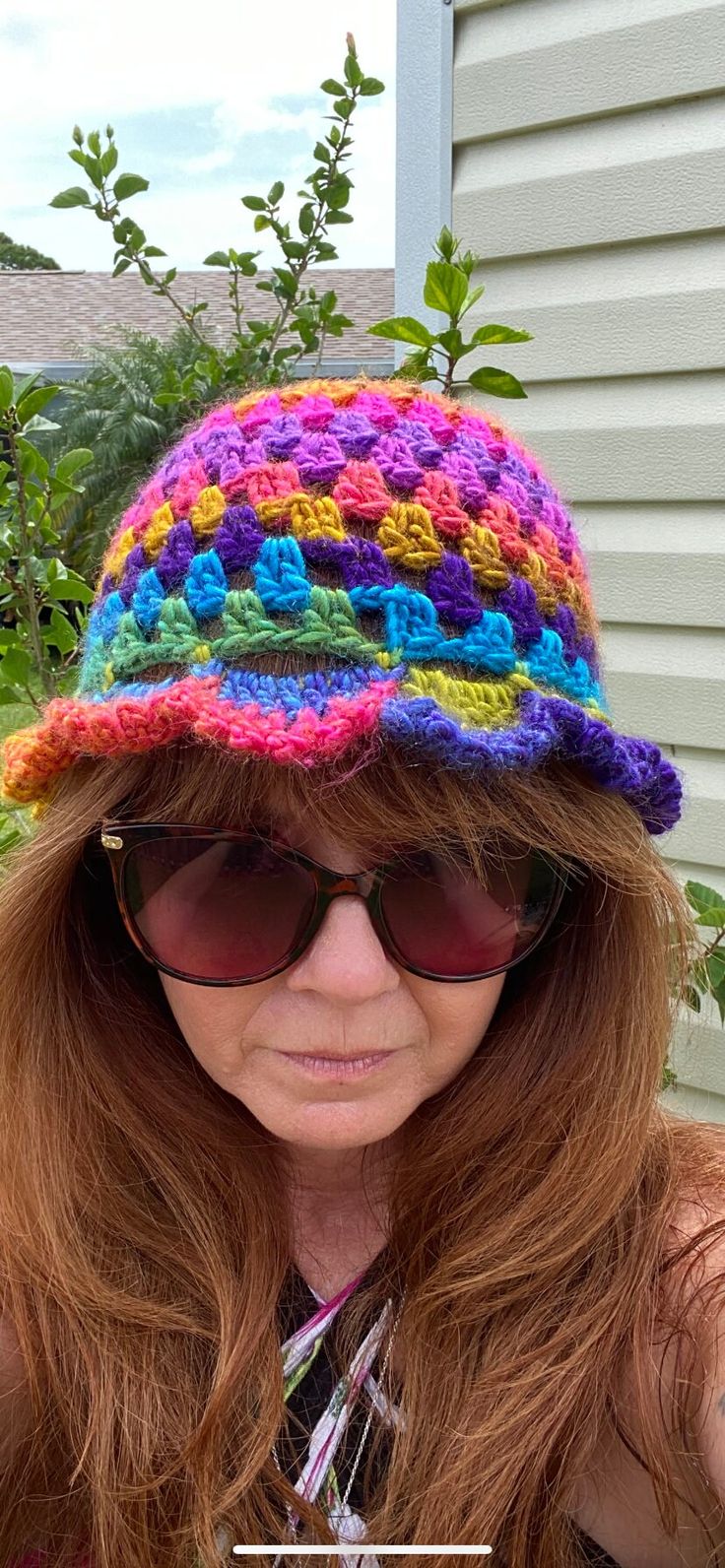 "Crochet vintage beanie-style hat. This was crochet using lightweight yarn.  multicolor. Peach, yellow, green, and purple. This hat will fit 23\" round. As you can see I have a lot of hair and it fits nicely on my head." Hand Knitted Multicolor Crochet Hat For Spring, Colorful Yarn Crochet Hat, Colorful Crochet Hat One Size Fits Most, Fun Multicolor Hand Knitted Crochet Hat, Colorful Beanie Hats One Size, Multicolor Beanie Hats For Spring, Multicolor Beanie For Spring, Colorful Crochet Hat One Size, Colorful Handmade Hats One Size