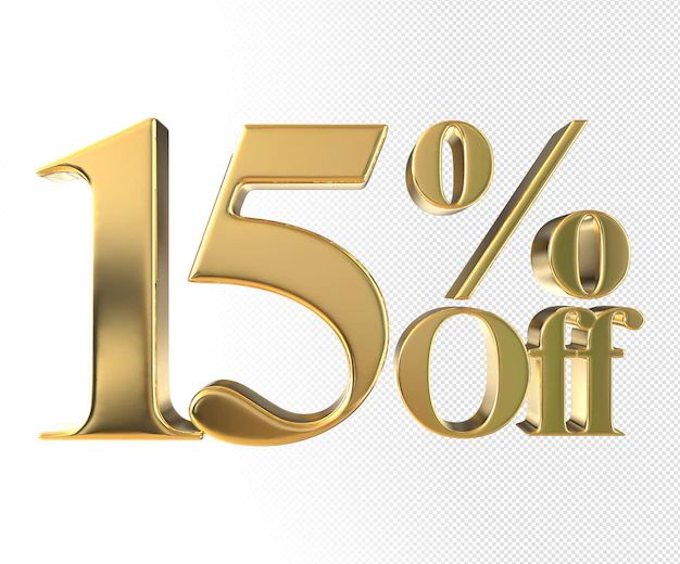 a gold sale sign that says 15 % off