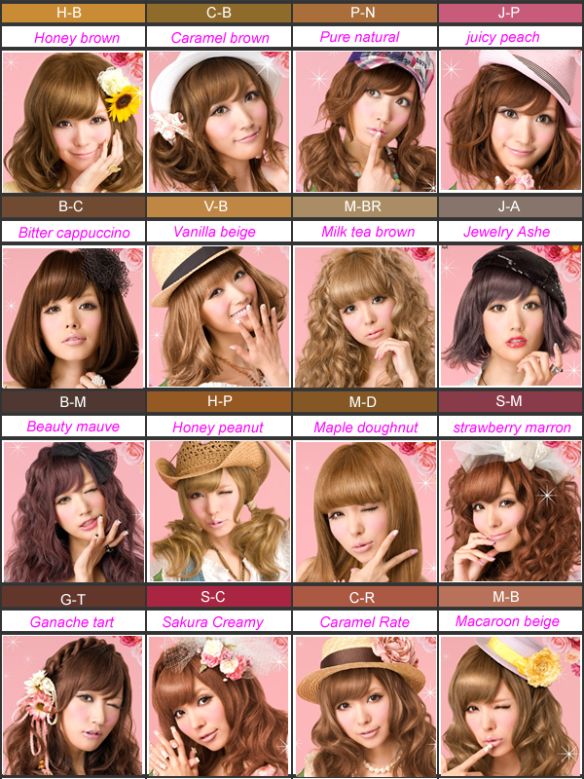 Palty colors Hair Color Japanese, Japanese Hair Color, Hair Color Names, Gyaru Hair, Hair Color Asian, Hairstyle Names, Hair Color Chart, Different Hair, Gyaru Fashion