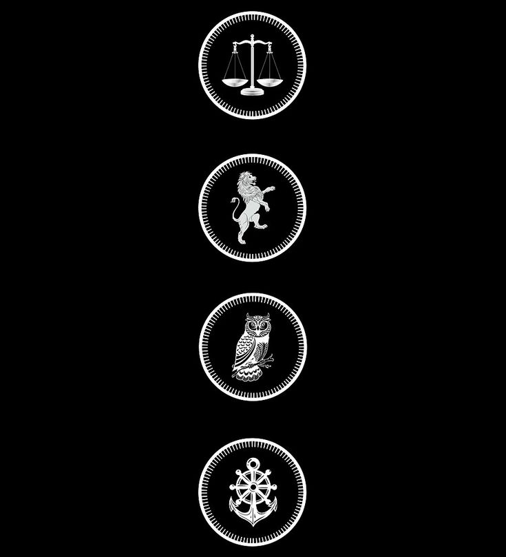 the four zodiac signs are depicted in white on a black background, including libra