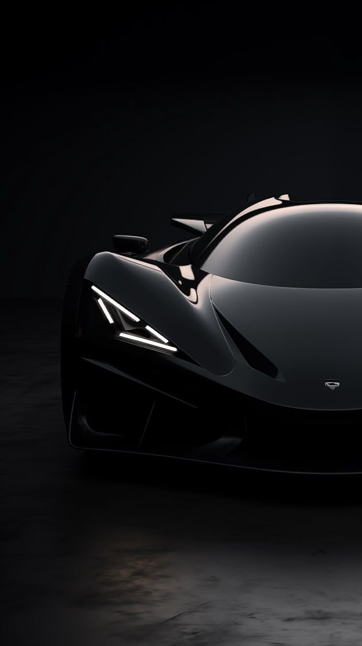 a black sports car is shown in the dark