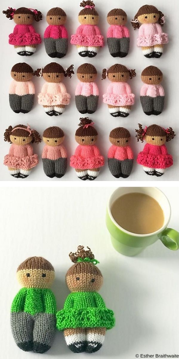 there are knitted cupcakes in the shape of people with hats and sweaters