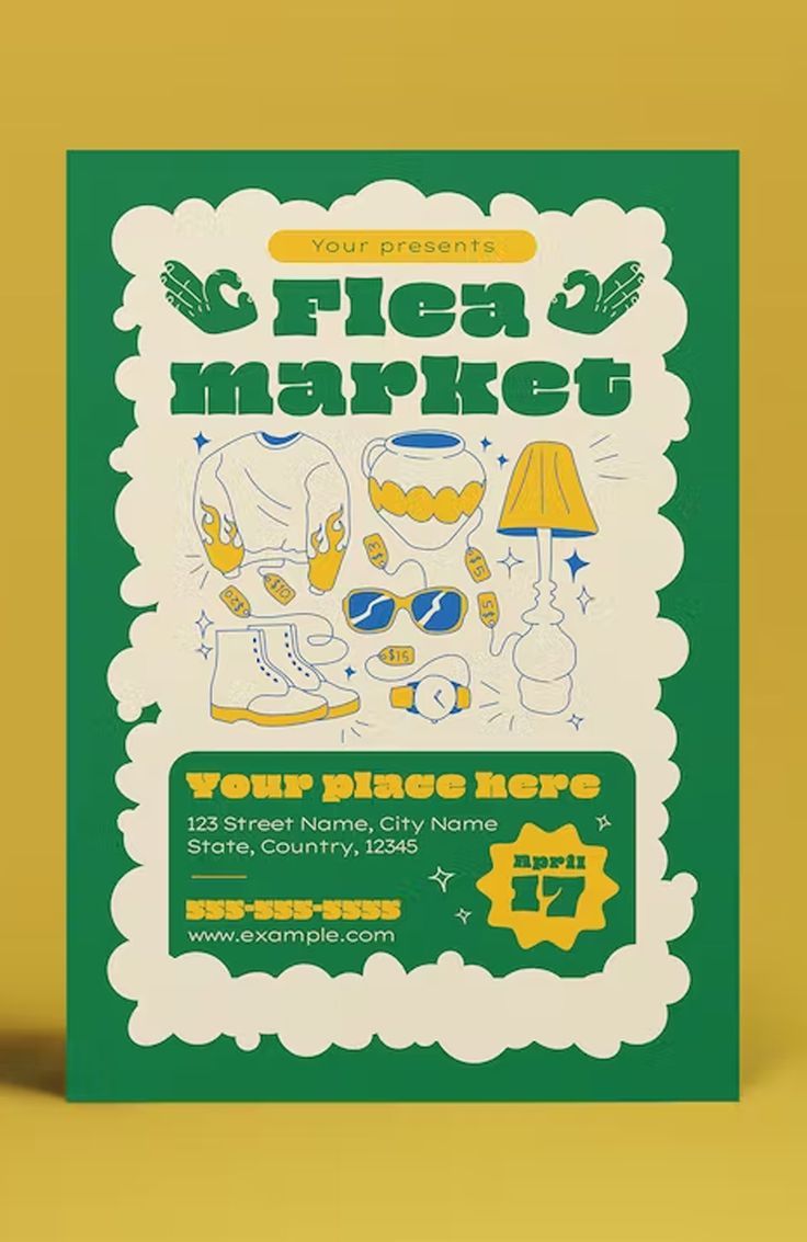 a green and yellow flyer for a market