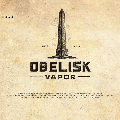 the obelisk vapor logo is shown on an old paper