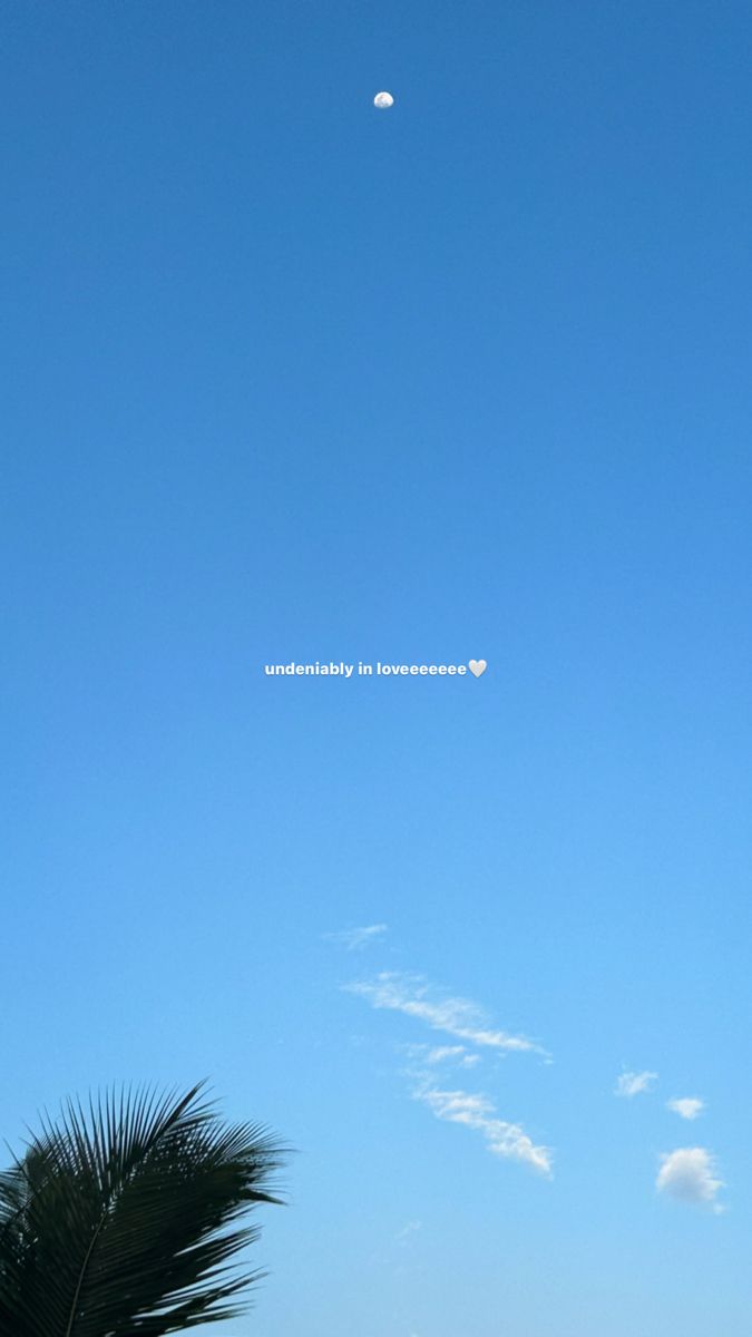 an airplane is flying in the blue sky above some palm trees and people on the beach