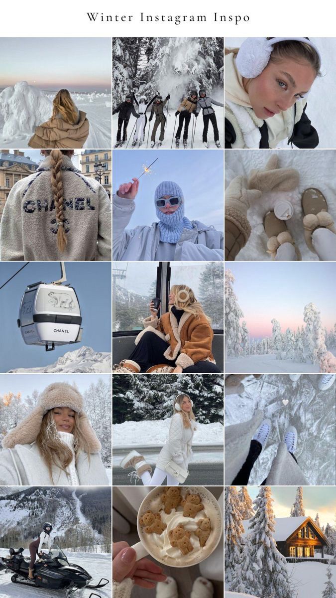 a collage of photos with people in winter clothing