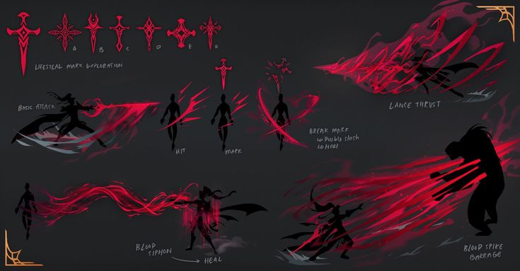 the concept art for an upcoming animated film is shown in red and black, with different poses