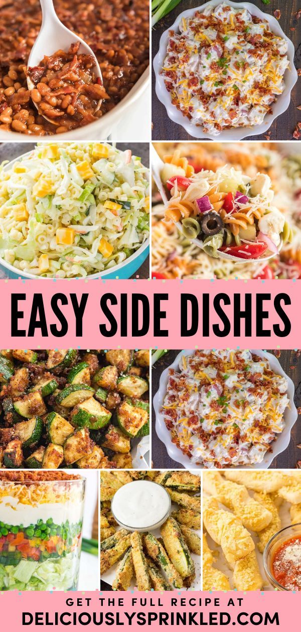 Want more delicious side dishes for dinner? This roundup of easy side dish recipes has got you covered! There are lots of potato and veggie sides here for any main course. You'll also find side dishes for BBQs! Side Dishes For Big Group, Side Dishes For Pork Steak, Bbq Sausage Side Dishes, Cheap Sides For Dinner, Sides That Go With Pork Tenderloin, Side Dishes To Go With Sliders, Sides For Sandwiches Ideas, Side Dishes For Subs, Side Dishes For A Roast