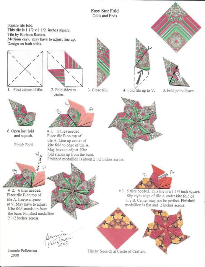 the instructions for how to make an origami star with different patterns and colors