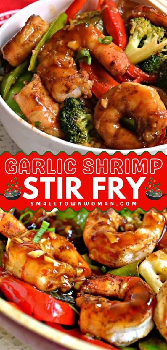 garlic shrimp stir fry with broccoli and red peppers