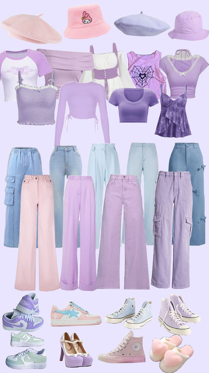 Pastel Wardrobe Pastel Spring Outfits Aesthetic, Kawaii Capsule Wardrobe, Pastel Concert Outfit, Cute Pastel Outfits Aesthetic, Pastel Outfit Winter, Pastel Capsule Wardrobe, Pastel Clothing Aesthetic, Pastel Clothes Outfits, Pastel Purple Outfit