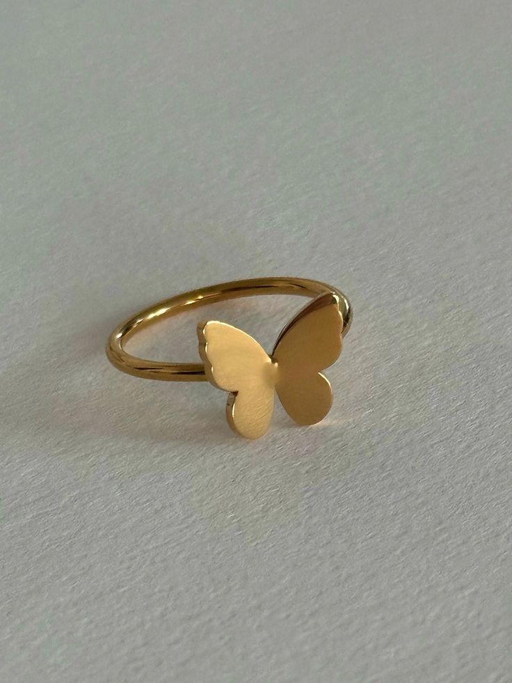 Stainless steel base - 18k gold coated Gold Jewelry Butterfly, Statement Gold Rings, Gold Rings Dainty, Butterfly Ring Gold, Butterfly Gold Ring, Gold Dainty Jewelry, Butterfly Rings, Gold Minimalist Butterfly Promise Ring, Formal Gold Butterfly Ring