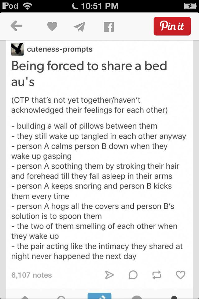 an iphone screen with the text being forced to share a bed, and it's not