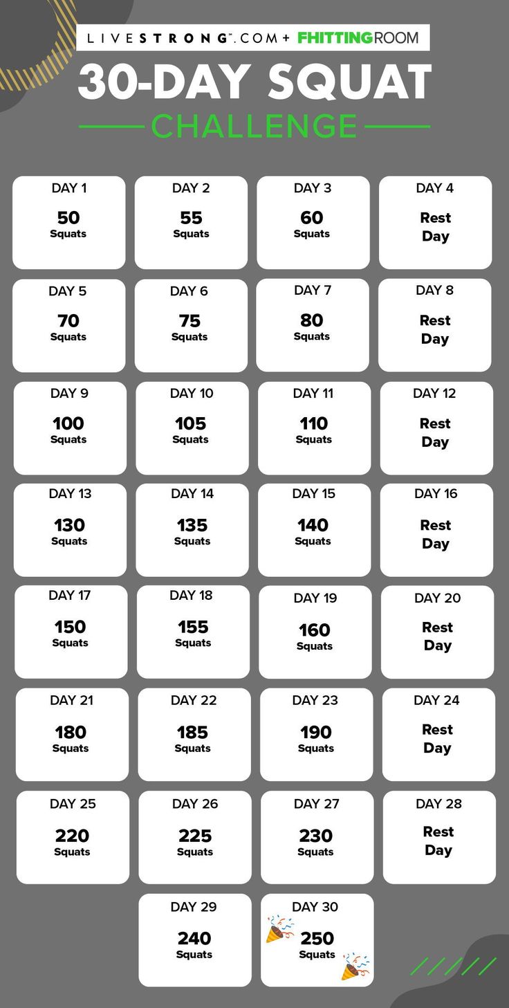 the 30 - day squat training plan is shown