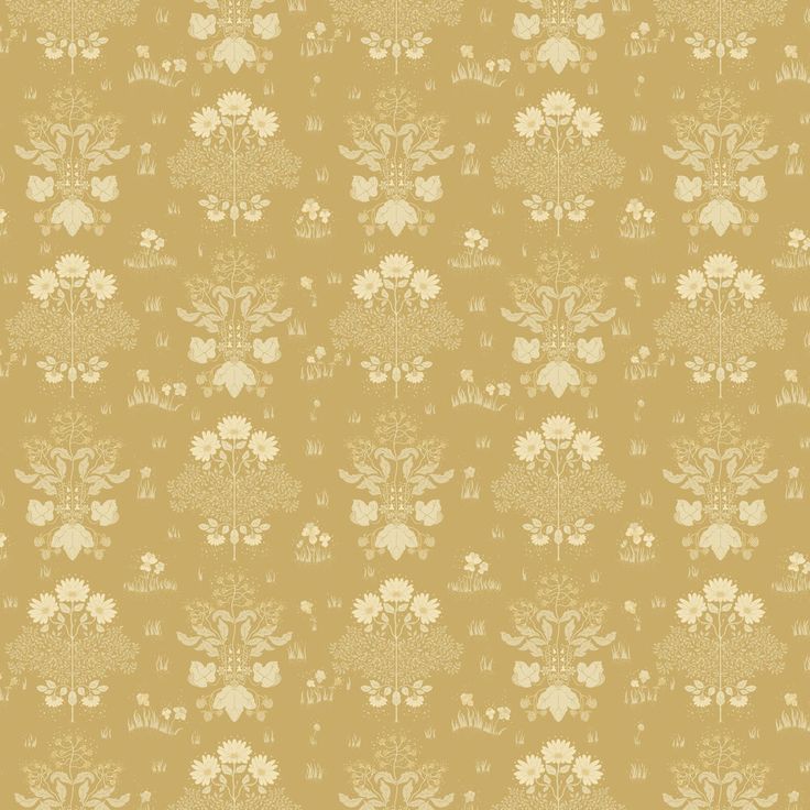 a yellow and white wallpaper with flowers on it