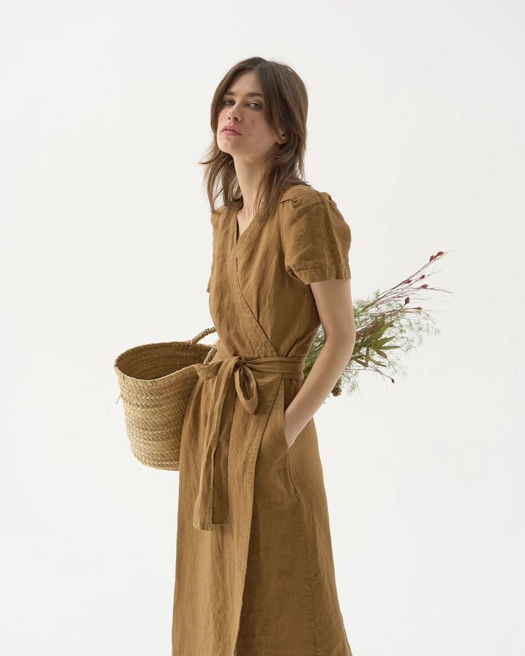 Linen Wrap Dress With Pockets Linen Kimono Dress Short - Etsy Linen Jackets Women, Kimono Collar, Moda Kimono, Long Linen Skirt, Living By The Sea, Crossover Dress, Linen Wrap Dress, Linen Kimono, Cool Aunt