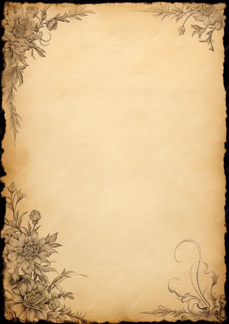 an old paper with flowers and vines on the edges is blank for text or image