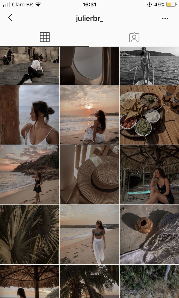 a collage of photos with people on the beach and in the background are palm trees