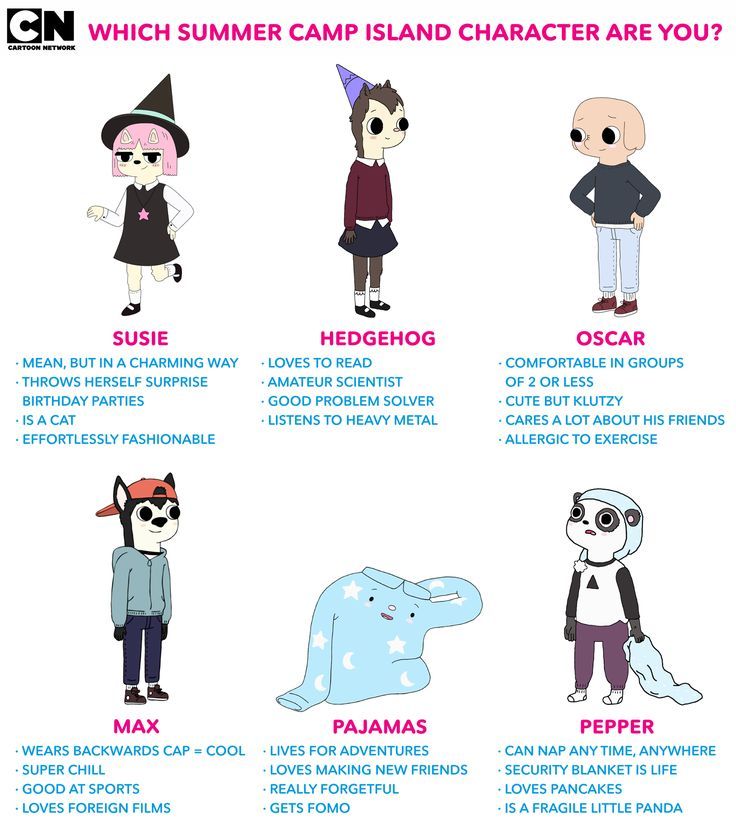 an image of cartoon characters that are in different poses and sizes, with the words which camp island character are you?