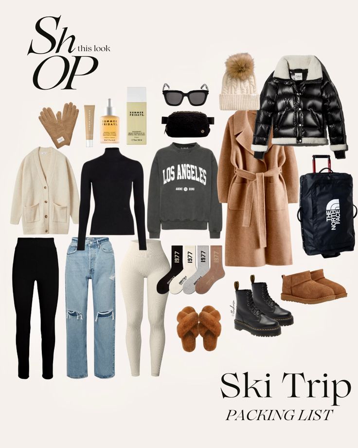 Aspen Trip Outfits, Weekend Mountain Trip Outfits, Ski Travel Outfit, Colorado Winter Packing List, Outfits For Vail Colorado Winter, After Skiing Outfit, Mountain Holiday Outfit, Ski Holiday Packing List, Mountain Weekend Outfit Winter