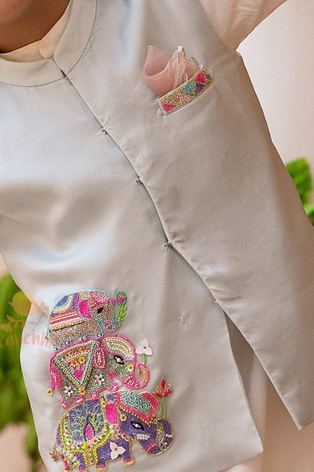 Embroidered Silk Bundi Embroidered Elephant, Gents Kurta Design, Kids Party Wear, Gents Kurta, Mens Kurta Designs, Kids Fashion Dress, Kids Designer Dresses, Fancy Blouses, Fancy Blouse Designs