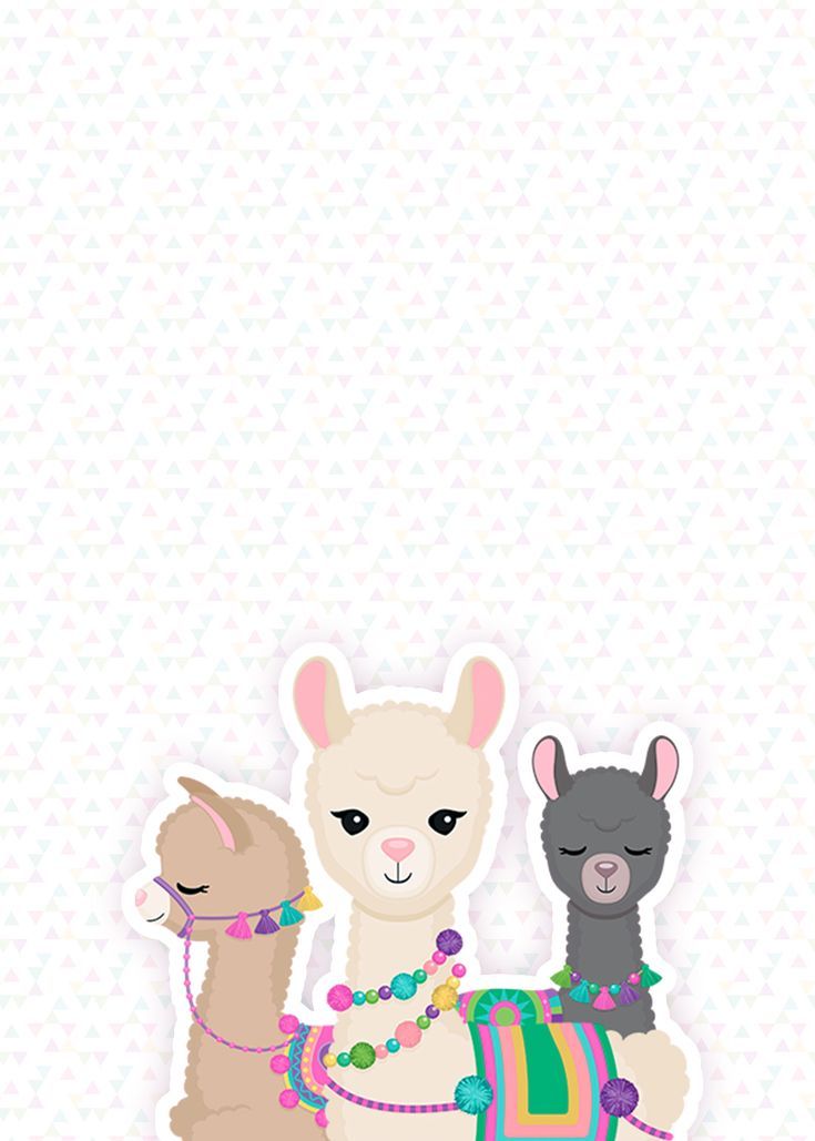 two llamas and an alpaca on a white background with colorful dots