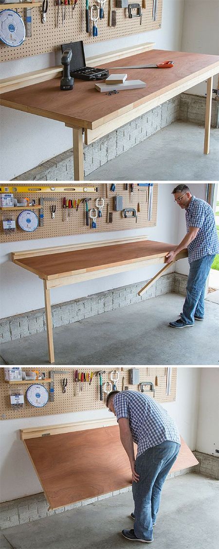 the man is working on his workbench