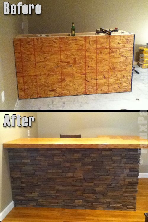 before and after pictures of a bar made out of wood