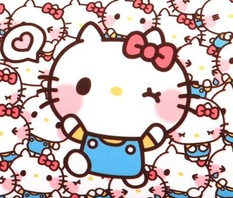 an image of hello kitty surrounded by many cats