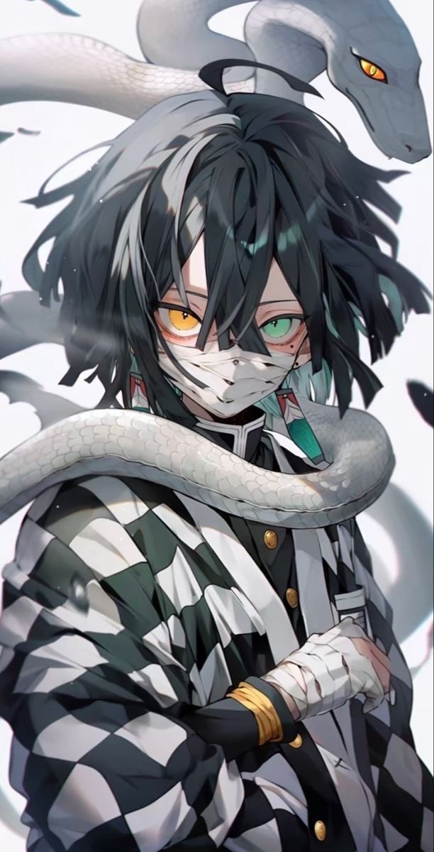 an anime character is holding a snake in his hand and looking at the camera with one eye open