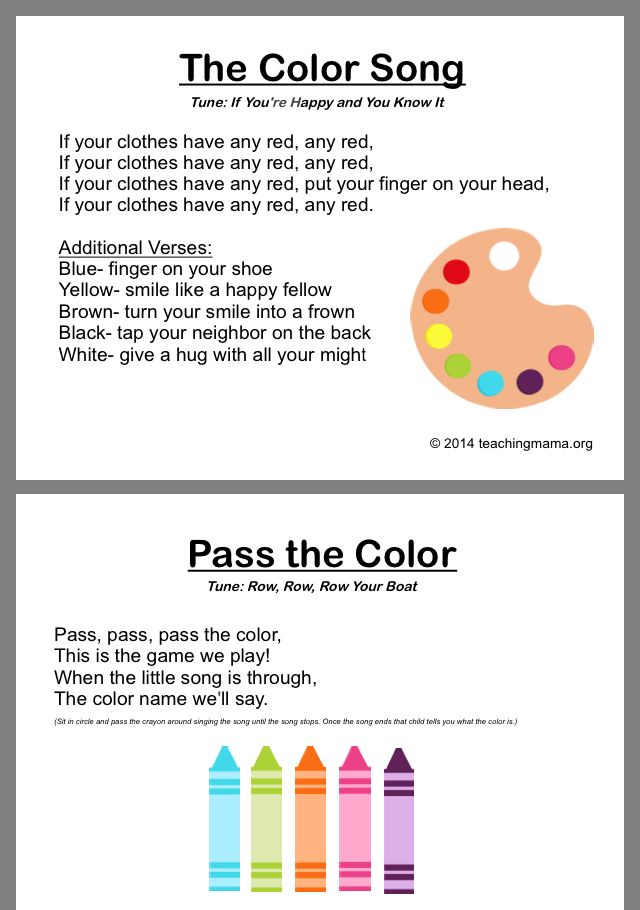 an info sheet with different colored crayons on it and the words, color song