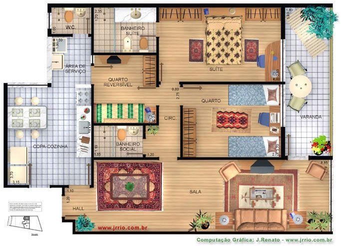 the floor plan of a house with furniture and decor on it, including a dining area