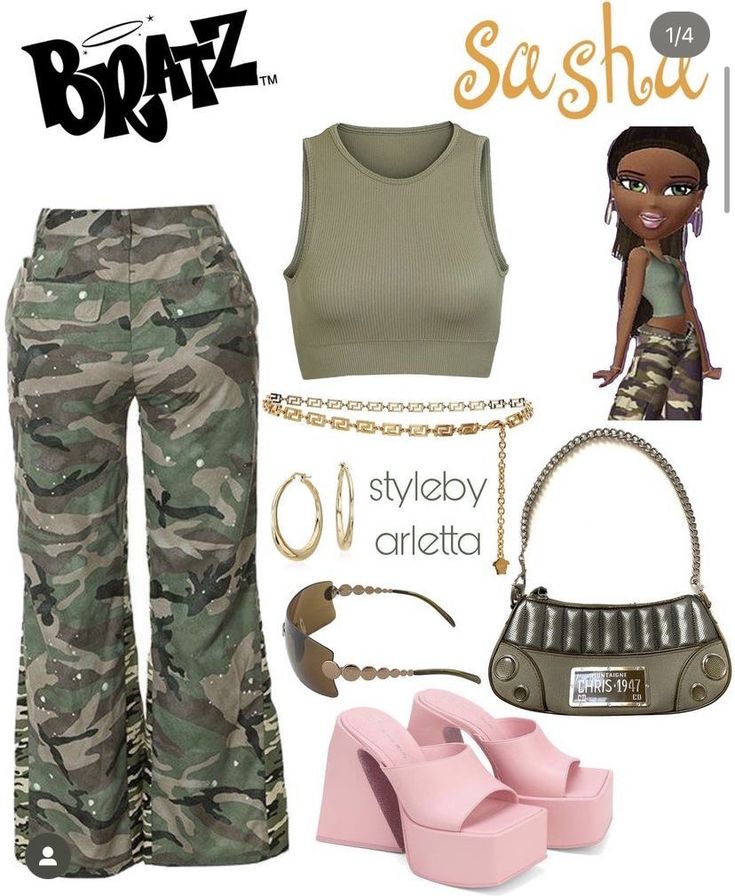 Bratz Jade Inspired Outfits, Bratz Doll Outfits Inspiration Sasha, Bratz Doll Outfits Summer, Bratz Denim Outfit, Brats Outfit Ideas, Bratz Summer Outfits, Bratz Look Outfit, Bratz Themed Outfit, Sasha Bratz Outfits