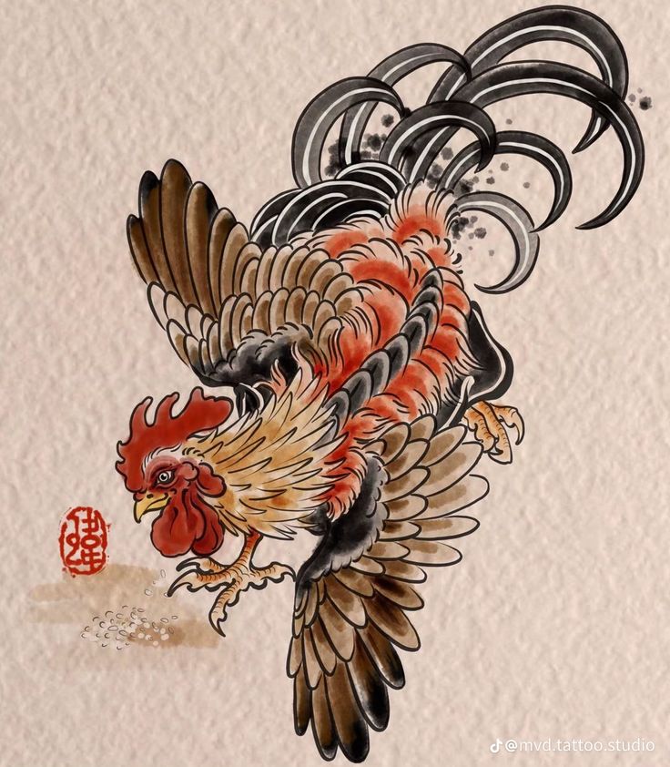 Rooster Tattoo Japanese, Japanese Style Tattoo Art, Japanese Rooster Tattoo, Japanese Rooster, Chicken Tattoo, Traditional Japanese Tattoo Designs, Rooster Tattoo, Japan Tattoo Design, Rooster Art