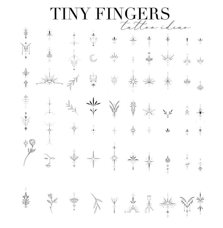 the tiny finger tattoos are designed in black and white