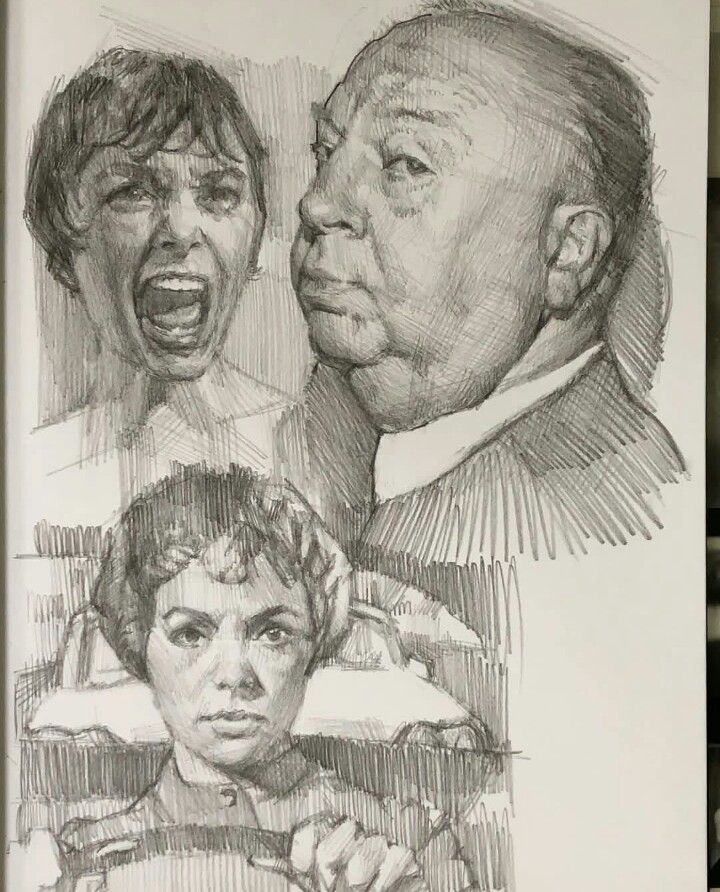 a drawing of two men and one woman with their faces drawn in charcoal on paper