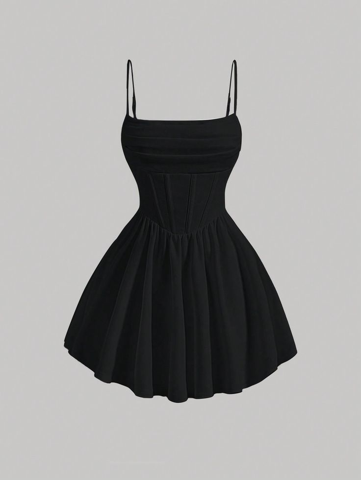 Negro Casual Collar sin mangas Tela tejida Liso Tirantes Embellished Elástico Ligero Black Short Dress Prom, Black Mini Prom Dress, Cute Black Dresses Short, Black Corset Dress Short, Mini Prom Dresses Short, Prom Dresses Short Black, Short Black Prom Dress, Cute Black Dresses, Black Simple Dress