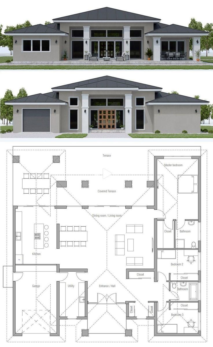 two floor plans for a house with three levels