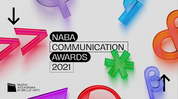 various colored letters and arrows on a white background with the words naba communication awards